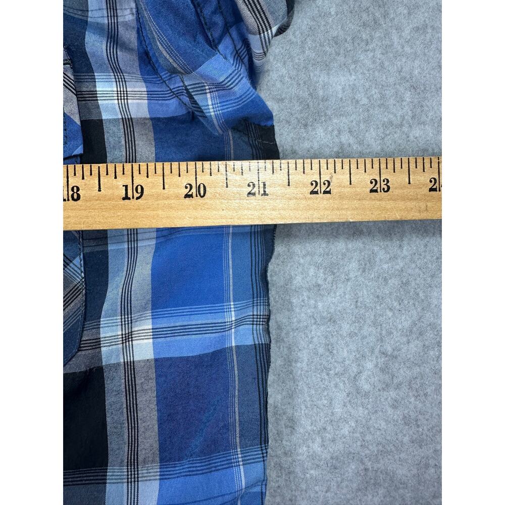Coevals Club Mens Western Pearl Snap Shirt Blue Black Plaid Roll Tab Sleeve M - Picture 5 of 7